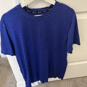 Gaiam Womens Shirt Large Short Sleeve Blue Stretch Crew Neck Yoga Fitness Tee